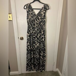RACHEL ZOE BLACK/CREAM FLORAL PRINT SLEEVELESS MAXI DRESS SIZE SMALL